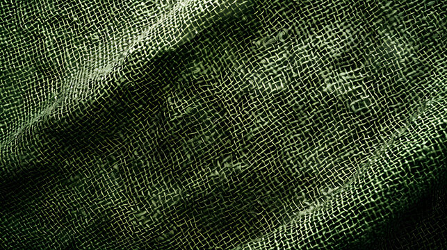 Detailed image showcasing the intricate texture and patterns of a dark green fabric material, excellent for backgrounds
