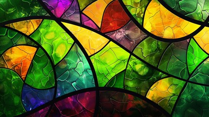 A kaleidoscope of colors in a curved stained glass design, offering an abstract and modern visual experience.