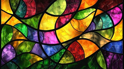 A kaleidoscope of colors in a curved stained glass design, offering an abstract and modern visual experience.
