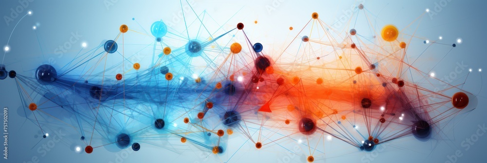 Poster abstract blue and orange background with dotted patterns and intersecting lines