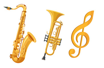 Fototapeta na wymiar Saxophone Trumpet with Musical Notes illustration, Isolated on White or Transparent Background