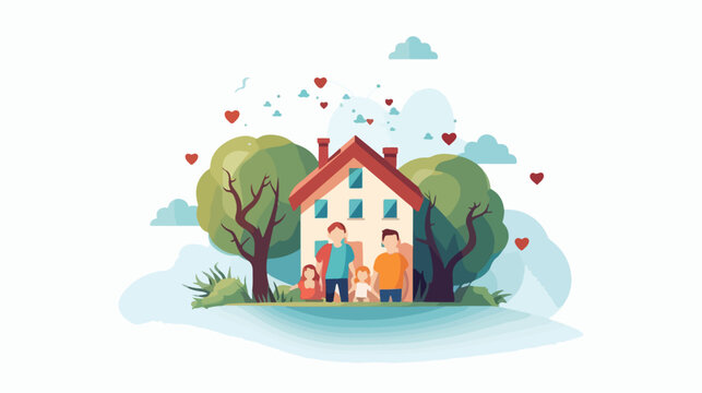 Flat icon A house with a family inside symbolizing
