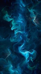Fototapeta na wymiar Swirling tendrils of blue and white smoke create a captivating abstract pattern on a deep dark background.