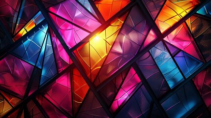 Obraz premium A stunning interior view of a cathedral's vibrant stained glass, creating a modern twist on traditional religious art.