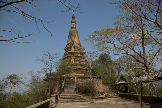 Cambodia Udong hill on a sunny autumn day.