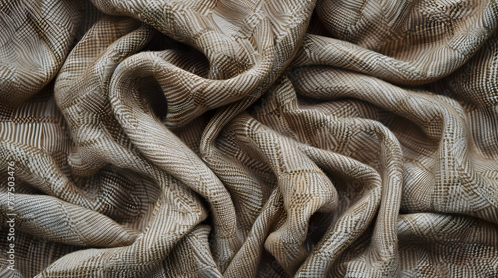 Poster A close-up photography showcasing the detailed pattern of beige fabric with a rich texture