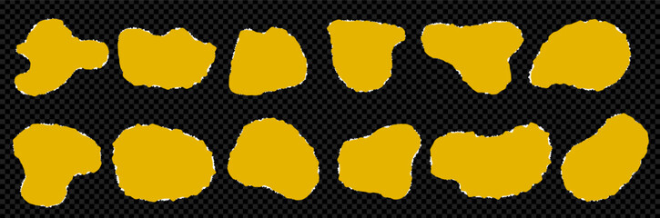 Kit of torn pieces of paper. Elements for collage. Abstract cutout organic blobs. Vector yellow shapes on transparent bg as a png.