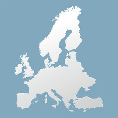 Europe map, paper style. Europe continent map on blue background for presentations, poster, infographics.