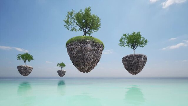 Floating islands whit three over the ocean sunny 