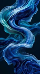 Swirling tendrils of blue and white smoke create a captivating abstract pattern on a deep dark background. - obrazy, fototapety, plakaty
