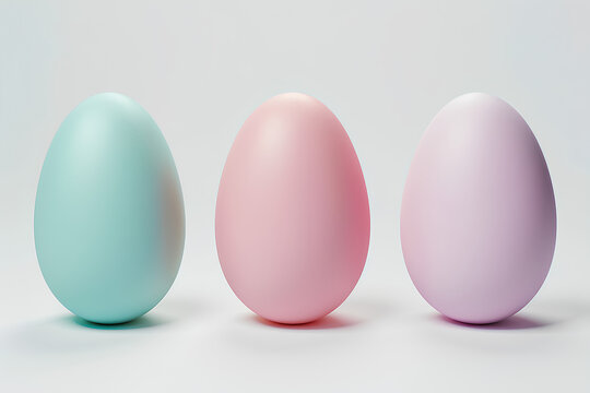 Easter Day Celebration with Painted Eggs on a Plain Background, Generative AI