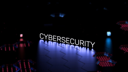 CYBERSECURITY illuminated lettering, text. Cybersecurity, the concept of data security, privacy on the Internet, networks, banner.3D render