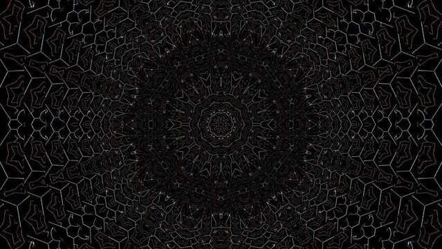 abstract lines colorful light shining round shape in center  Kaleidoscope pattern with full colors. Magic mandala. 4k	