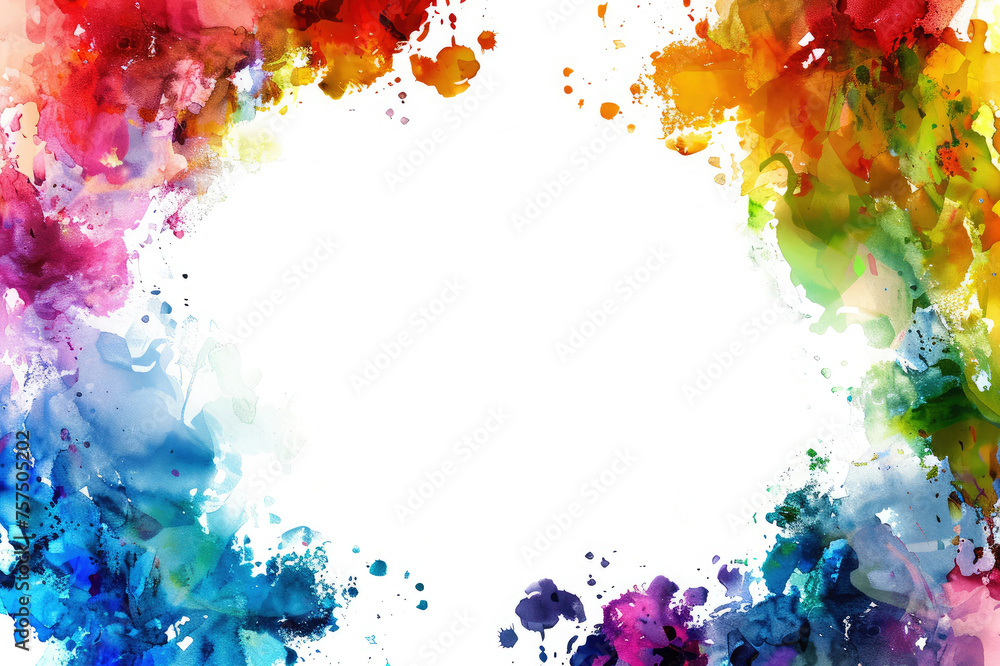 Wall mural abstract colorful watercolor frame with white space in the middle. generative ai