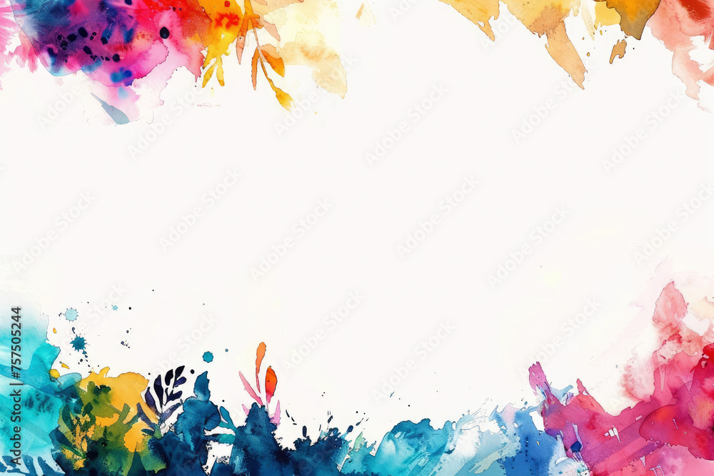 Wall mural abstract colorful watercolor frame with white space in the middle. generative ai