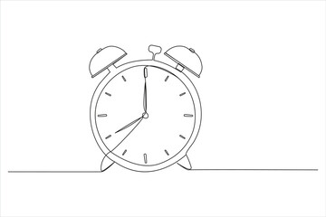 Continuous one line drawing of vintage alarm clock vector design. Single line art illustration on the theme of time