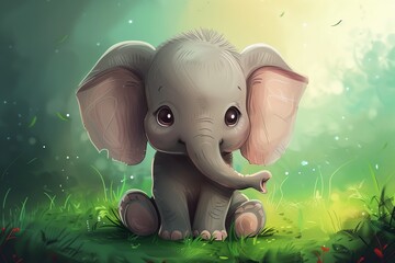 Cute Baby Cartoon Elephant Generative AI