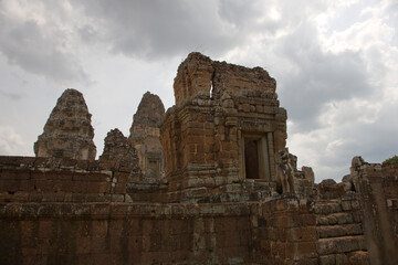 Angkor Wat East Mebon Cambodia view on a cloudy autumn day
