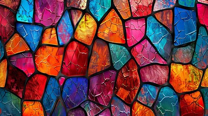 A vibrant and colorful abstract mosaic glass texture background, with a rich variety of hues and patterns.