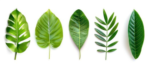 Set of Tropical green leaves isolated on white background.