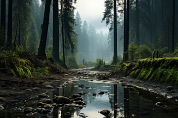 Water flows through the forest creating a natural landscape