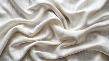 A close-up of luxurious white silk fabric with elegant flow and exquisite texture pattern details
