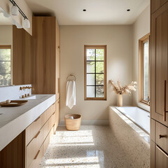 Interior design of modern Scandinavian style bathroom