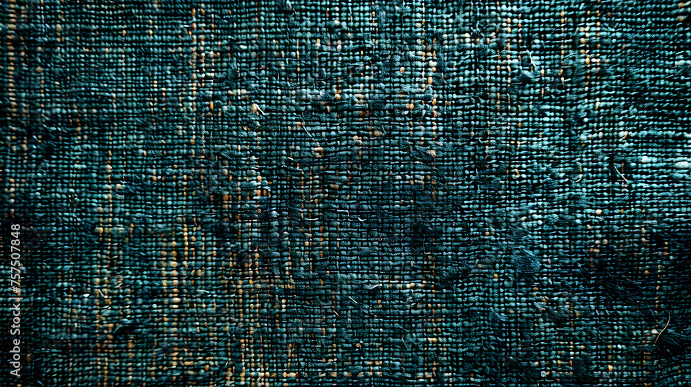 Poster High-resolution image capturing the deep teal color and rough texture of a woven fabric, ideal for backgrounds