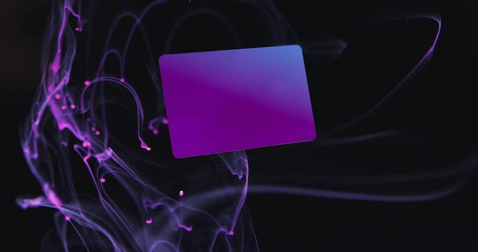 Animation of credit card over light trails on black background