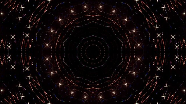 abstract lines colorful light shining round shape in center  Kaleidoscope pattern with full colors. Magic mandala. 4k	