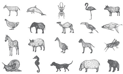 Polygonal animal icon collection - obrazy, fototapety, plakaty