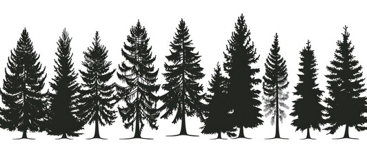 Forest trees silhouette. design template for logo, badges. Isolated white background. - obrazy, fototapety, plakaty