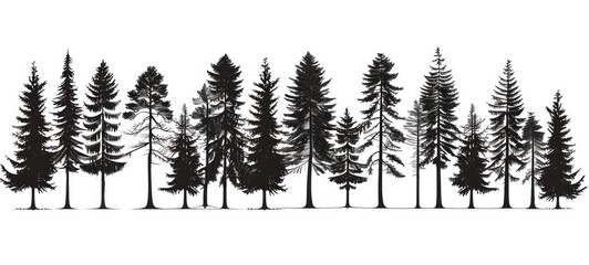 Forest trees silhouette. design template for logo, badges. Isolated white background. - obrazy, fototapety, plakaty