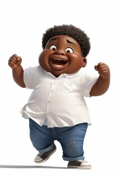 A smiling fat African-American man in a white shirt on a white isolated background. 3d illustration