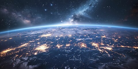 International space station orbits Earth, showcasing global scientific teamwork. - obrazy, fototapety, plakaty