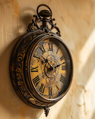 Vintage clock on beige wall