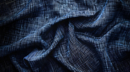 A striking image focusing on the unique crosshatch texture of a rich blue fabric, exuding elegance