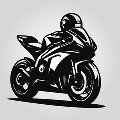 Motorcyclist on sport motorcycle - racing sports bike silhouette, Sportbike motorcycle flat vector icon.