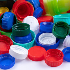 Colorful Assortment of Plastic Bottle Caps Highlighting Recycling