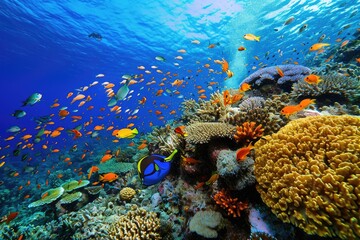 Naklejka premium Vibrant Coral Reef With Diverse Marine Life