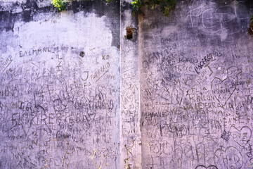 Abandoned scribbled wall. Scratched wall. A tag wall. 