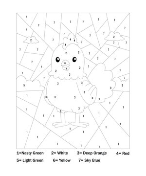 Animal Color by number page for kids