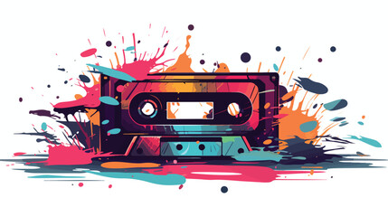 Flat icon A vintage cassette tape with musical note