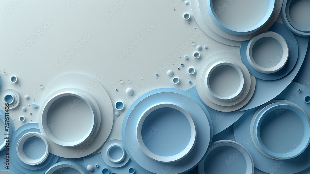 Poster a white and blue abstract background with lots of circles and bubbles on the bottom of the image and