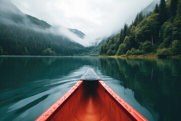 Canoeing on a serene, glassy lake photography - Powered by Adobe