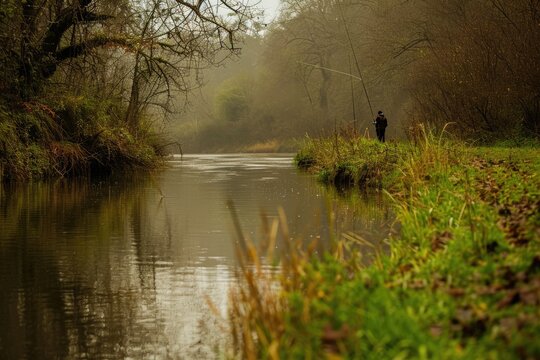 Casting lines by a tranquil riverbank photography