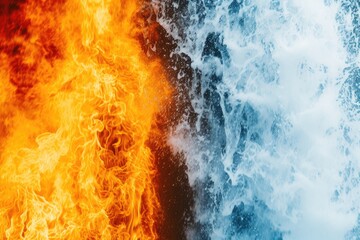 A fire and water image with a blue and red background