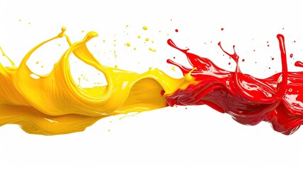 A splash of bright yellow and red paint on a white background - Powered by Adobe