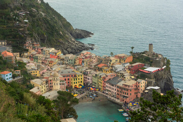 View of Vernazza from above, Cinque Terre,  Italy