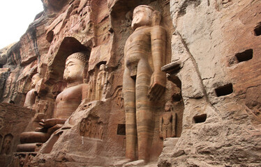 Sacred sculptures carved into rock in Gwalior, India